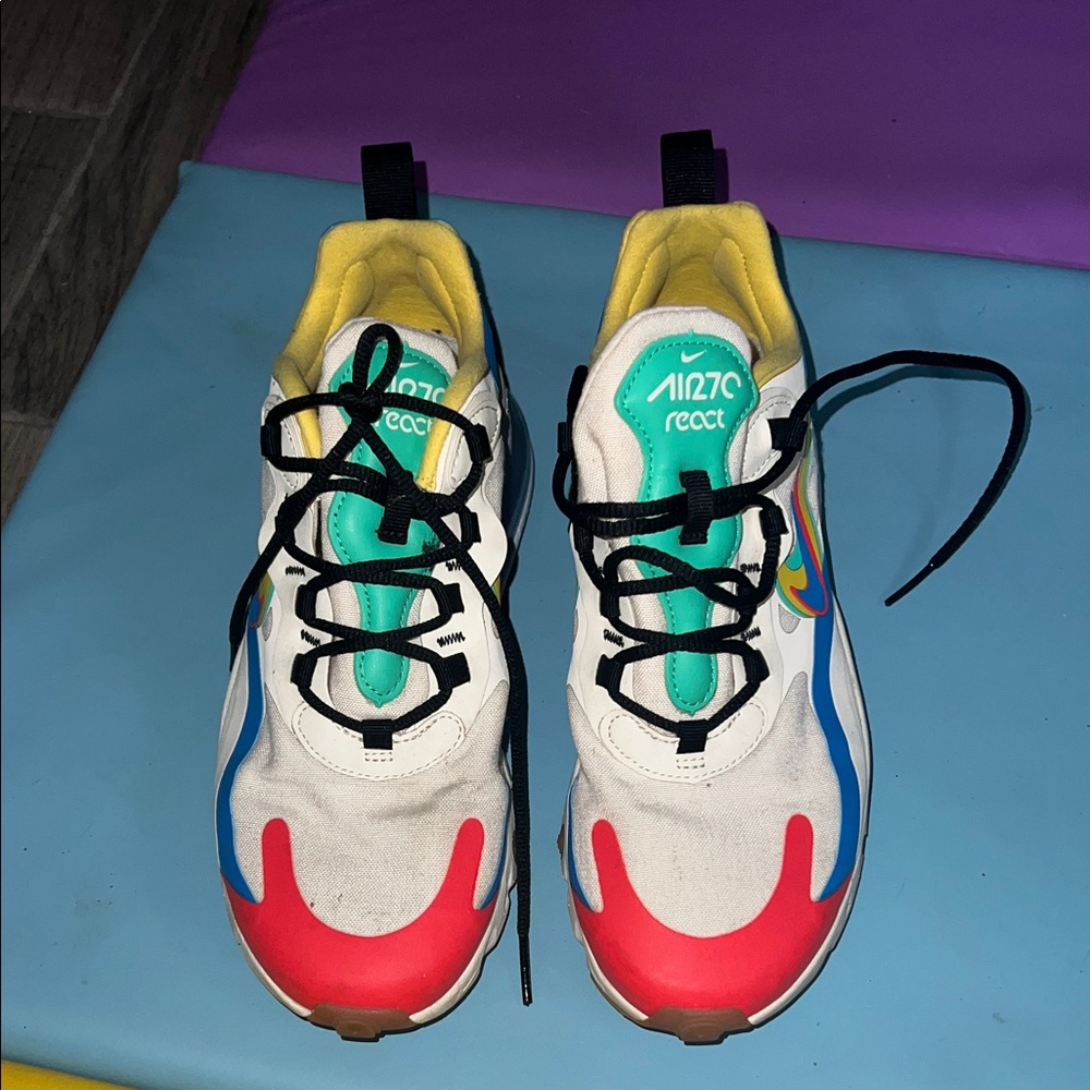 Nike Air Max 270 React in Red, Blue, and Yellow